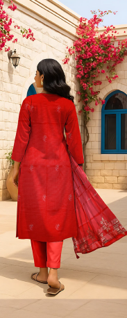 Scarlet Bloom – Vibrant Red Viscose Set